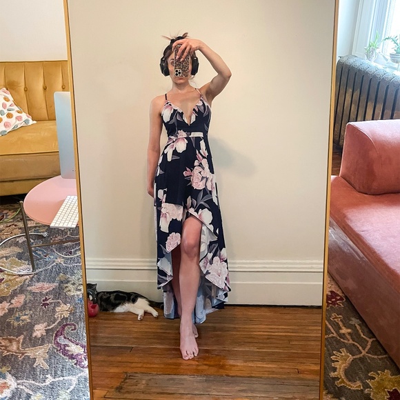 Dreamy, Dark Floral Surplice Maxi w/ Adjustable Crisscross Low Back - Picture 5 of 10